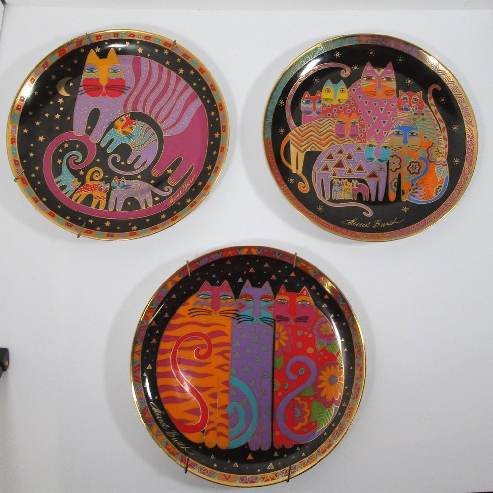 Laurel Burch Cat Plates Set of 3 Franklin Mint